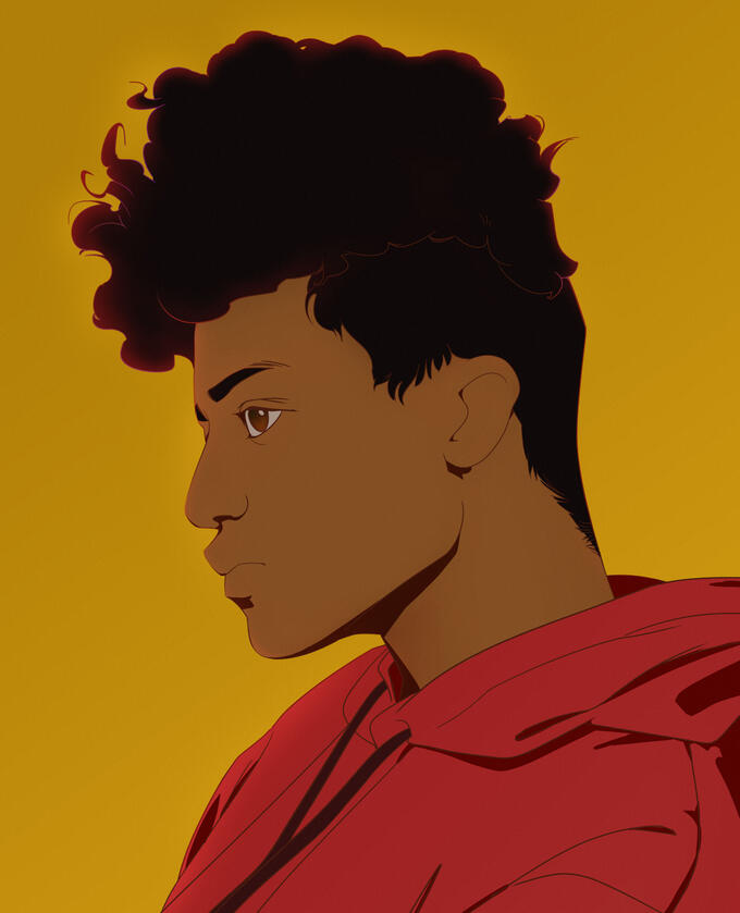A man in red